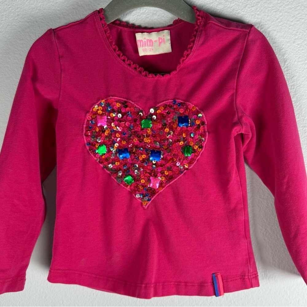 Mim-Pi Pink Sequin Heart Kids Top